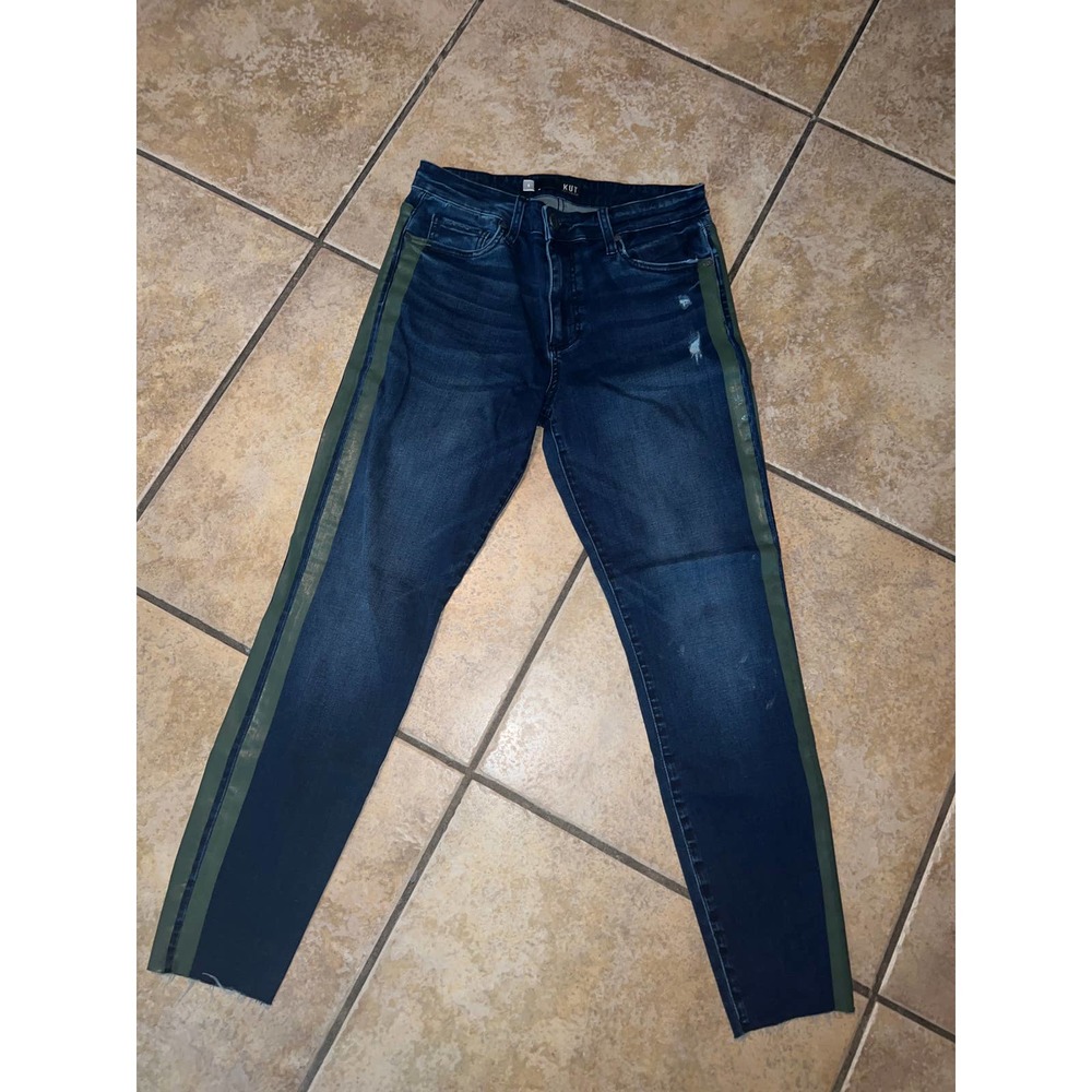 Kut from the Kloth Dark Blue Skinny Jeans with Olive Stripe